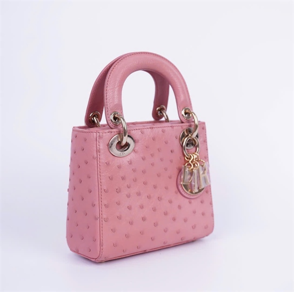 Túi Dior Lady màu hồng đất da đà điểu (02-MA-0221) sz mini (HC) +