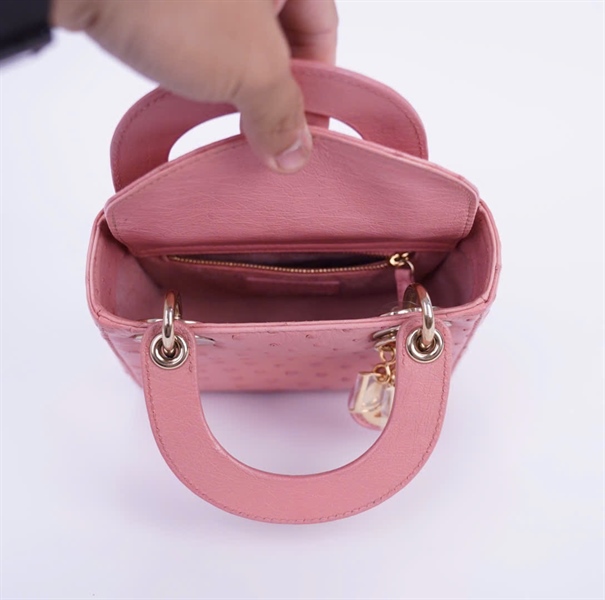 Túi Dior Lady màu hồng đất da đà điểu (02-MA-0221) sz mini (HC) +