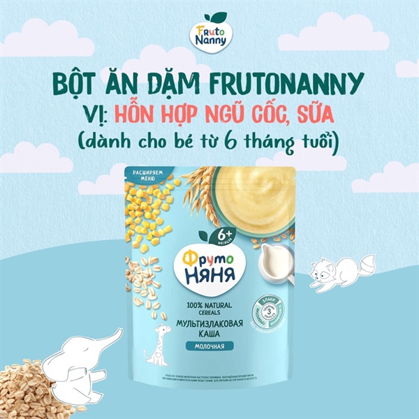 Bột Ăn Dặm Fruto Vị Ngũ Cốc Sữa - Nga - Gói 200Gr - Từ 6M