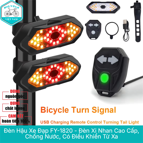 Đèn Hậu – Đèn Sau Xi Nhan Xe Đạp Có Điều Khiển FY_1820, 32 Hạt LED Sáng Mạnh, Pin Sạc USB, Chống Nước