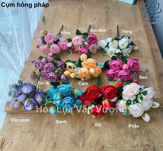 Cụm hồng pháp - Hoa cành ngắn - Hoa Lụa Vân Vượng