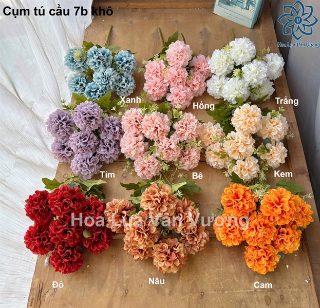 Cụm tú cầu 7b khô - Hoa cành ngắn - Hoa Lụa Vân Vượng