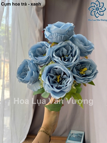 Cụm hoa trà - Xanh - Hoa cành ngắn - Hoa Lụa Vân Vượng