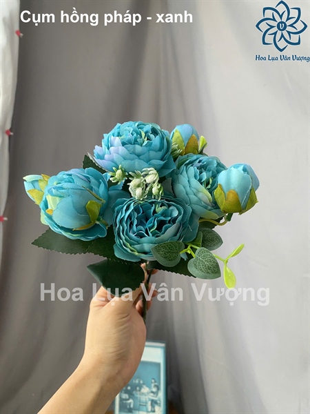 Cụm hồng pháp - xanh - Hoa cành ngắn - Hoa Lụa Vân Vượng