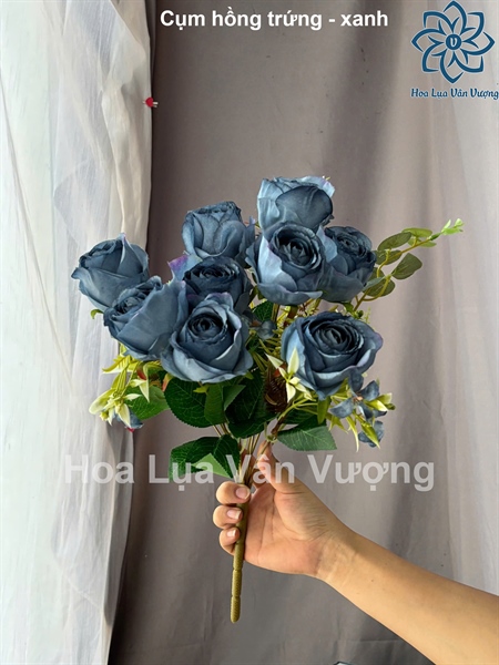 Cụm hồng trứng - Hoa cành ngắn - Hoa Lụa Vân Vượng