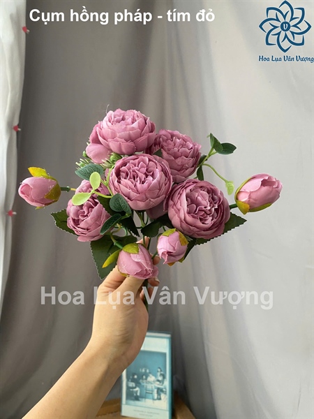 Cụm hồng pháp - tím đỏ - Hoa cành ngắn - Hoa Lụa Vân Vượng