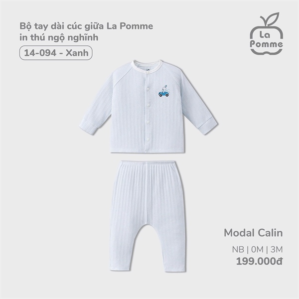 140940 - NB/6M Bộ tay dài cúc giữa La Pomme in thú nghộ nghĩnh