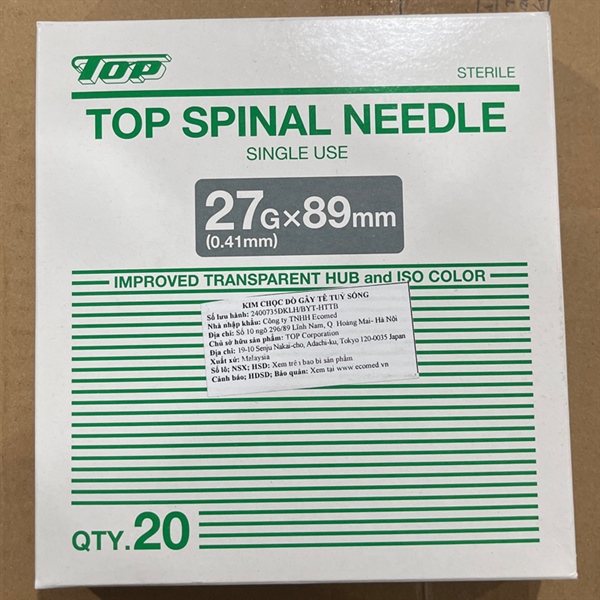 Kim chọc dò gây tê tuỷ sống G27 (Top Spinal Needle)(Hộp 20 cái) - Meditop Corporation (Malaysia) SDN. BHD.;Malaysia