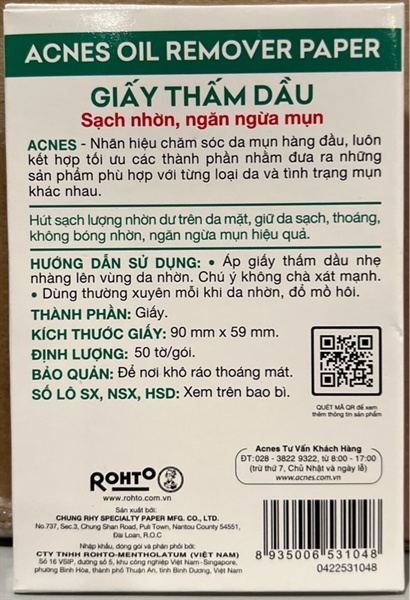 Giấy thấm dầu (Acnes Oil Remover Paper) 50 tờ - Rohto/VN 2
