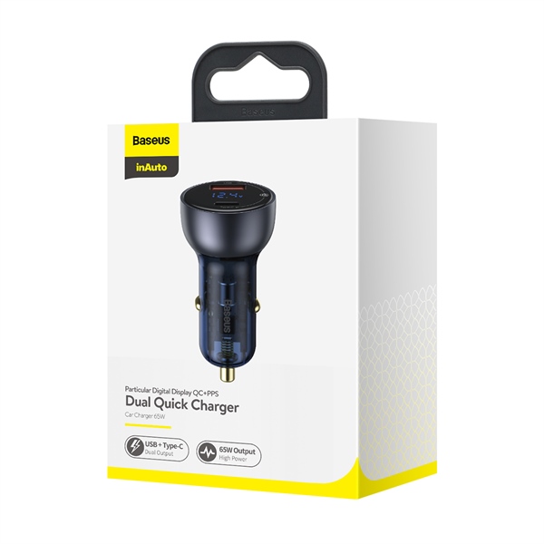 Tẩu sạc nhanh công suất cao 65W Baseus Particular Digital Display QC+PPS Dual (65W, USB + Type C, LCD Display, PD/PPS/QC3.0 Quick Charger Car Charger), xám đậm