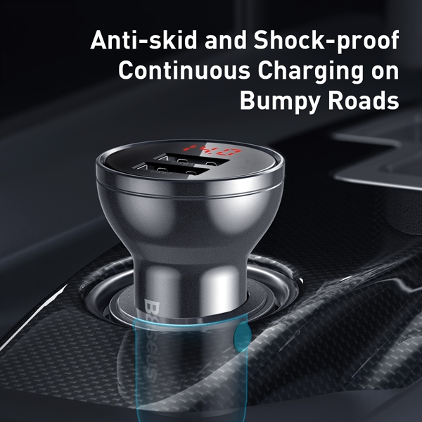 Tẩu sạc đa năng (Bạc) dùng cho xe ô tô Baseus Digital Display (24W, Dual USB 4.8A , Car Fast Charger)