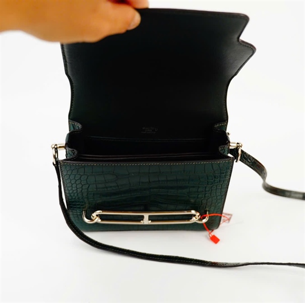 Túi Hermes da trăn trắng xanh rêu sz 17 (stamp O) (HC) +