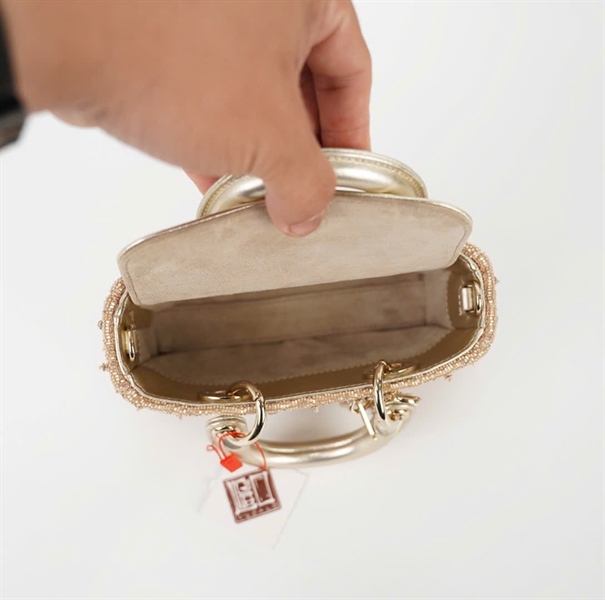 Túi Dior Lady D-Joy vàng đính đá 2 strap sz 16 +