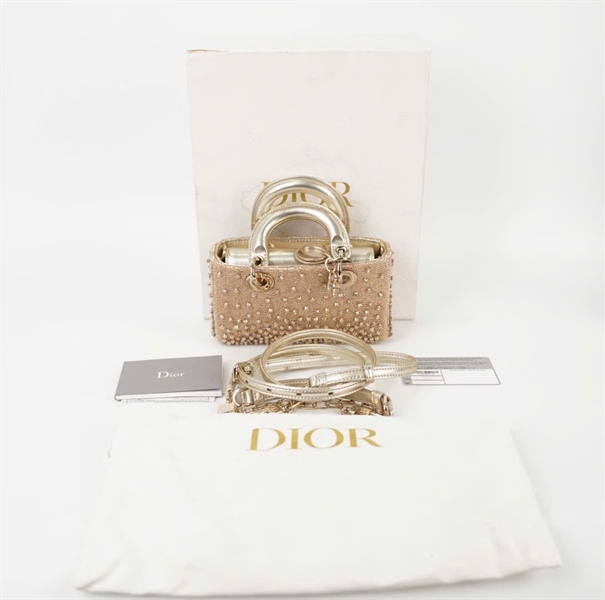 Túi Dior Lady D-Joy vàng đính đá 2 strap sz 16 +