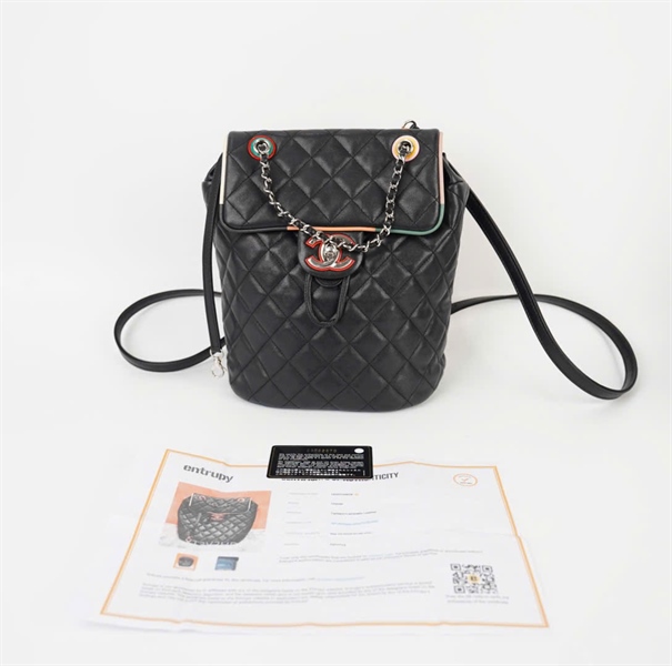 Balo Chanel đen phối da cam (23582679) (HC)+