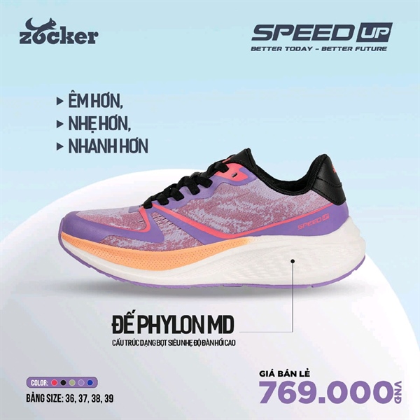 Giày chạy bộ ZOCKER SPEED UP ĐỦ MÀU, 36=>44.5 250G