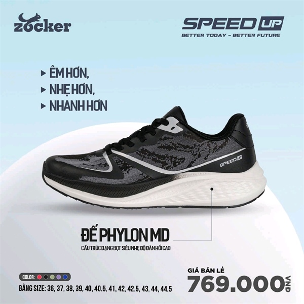 Giày chạy bộ ZOCKER SPEED UP ĐỦ MÀU, 36=>44.5 250G