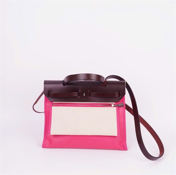 Túi Hermes hồng nắp nâu kèm ví có ổ+ chìa sz31 +