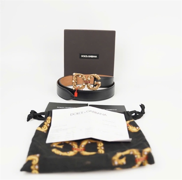 Thắt lưng D&G đen mặt vàng đính ngọc 80- 32 KG +