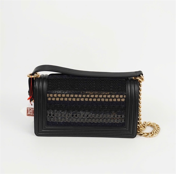 Túi Chanel Boy vải len viền da (23548036) sz24 (HC) +