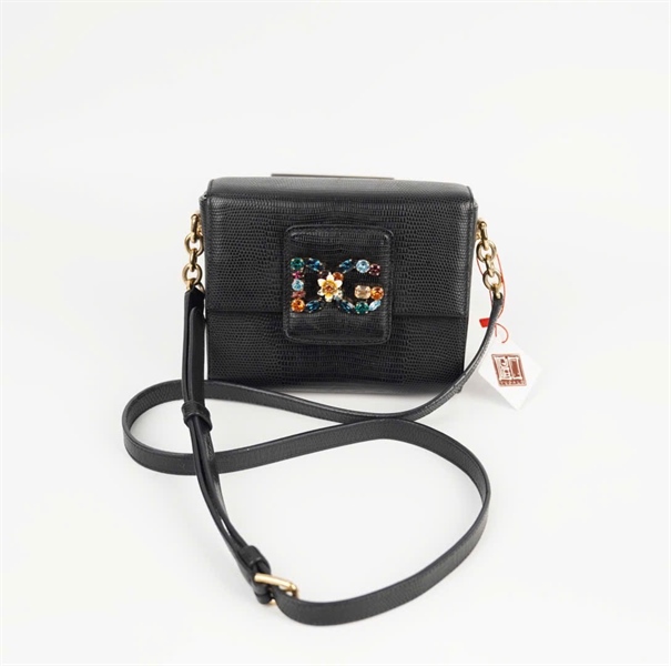 Túi D&G đen logo đính đá màu 16cm KG+