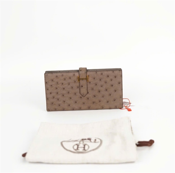 Ví hermes da đà điểu màu xám (HC) +