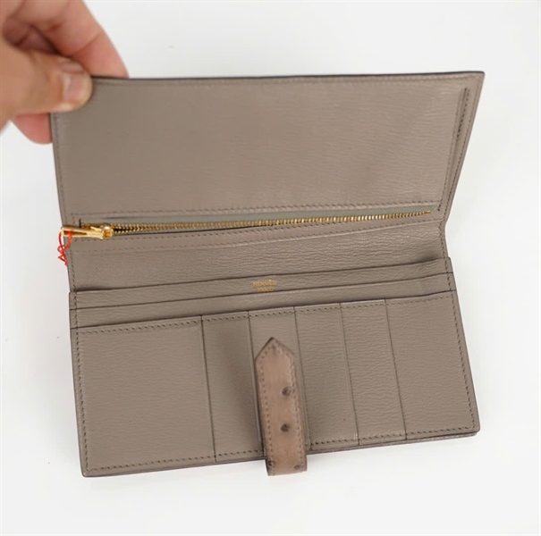 Ví hermes da đà điểu màu xám (HC) +