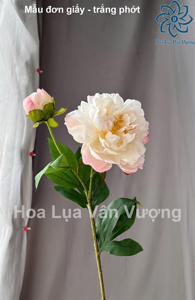 Mẫu đơn giấy - trắng phớt - Hoa cành dài - Hoa Lụa Vân Vượng