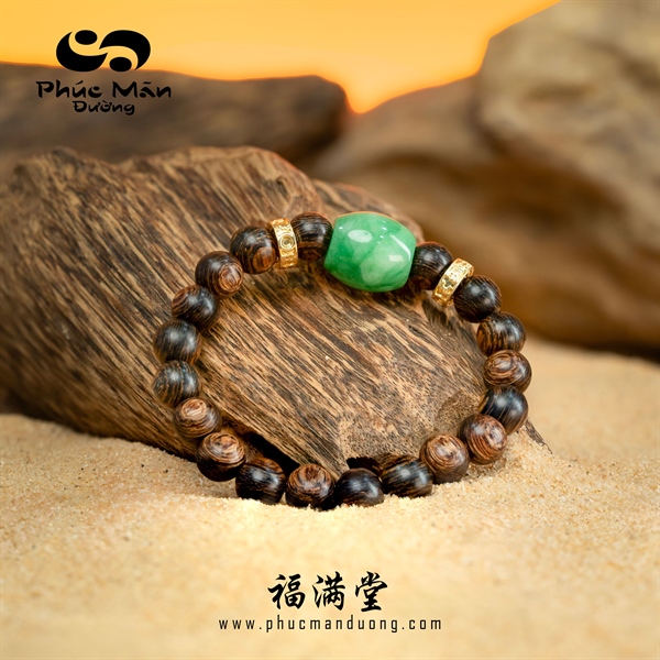 Vòng Trầm Sánh Chìm Phối Đá Cẩm Thạch Lu Thống Và Bạc Mạ Vàng 14K