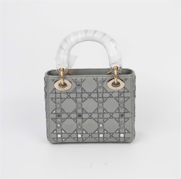 Túi Dior Lady màu xám đính cườm (04- MA- 0270) sz mini (HC) +