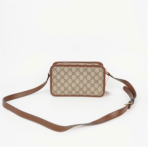 Túi GG đeo chéo màu xám viền nâu (6585721147) sz 22 KG+