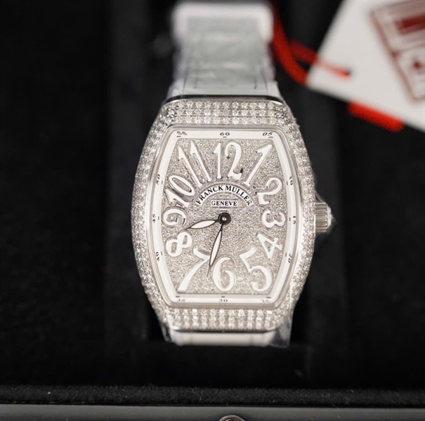 Đồng Hồ Franck Muller mặt vuông đính đá quai trắng (N2286) (HC) +
