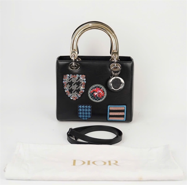 Túi Dior Lady màu đen in hình size 24 (17-BO-0124) KG+