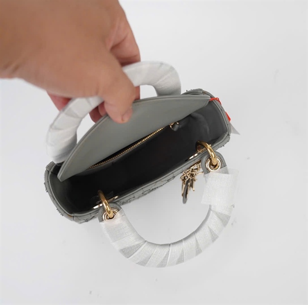 Túi Dior Lady màu xám đính cườm (04- MA- 0270) sz mini (HC) +