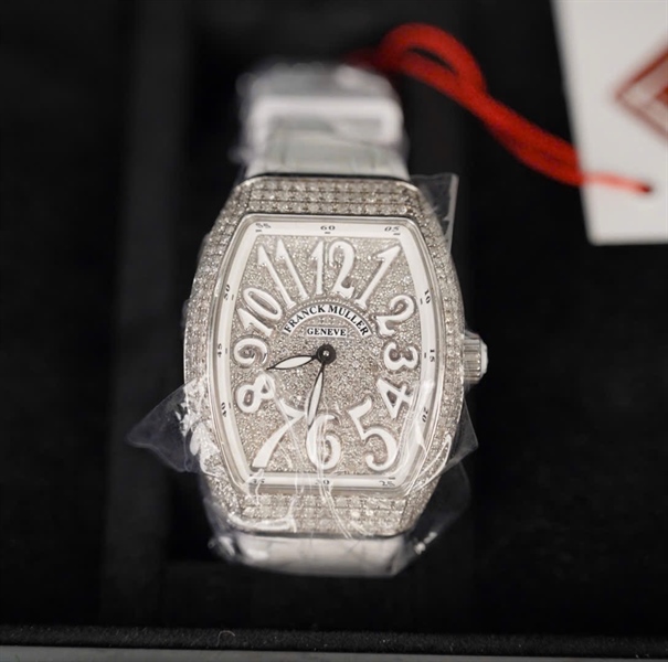 Đồng Hồ Franck Muller mặt vuông đính đá quai trắng (N2122) (HC) +