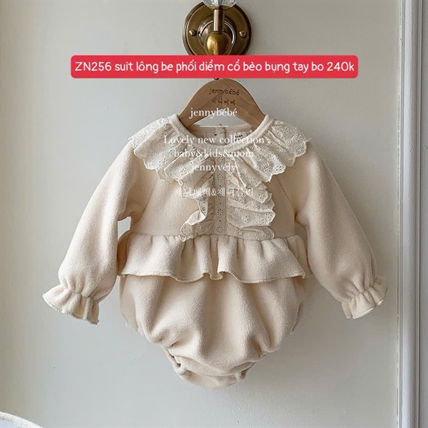 ZN256 Suit lông be phối diềm cổ bèo bụng tay bo Jenny