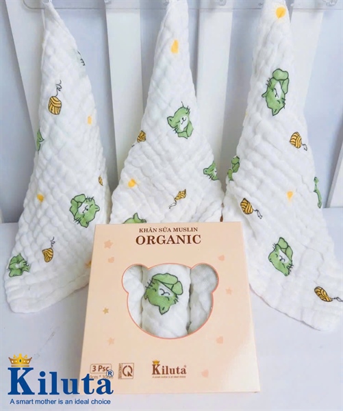 Set 3 khăn sữa organic Kiluta họa tiết 30x30cm (N)