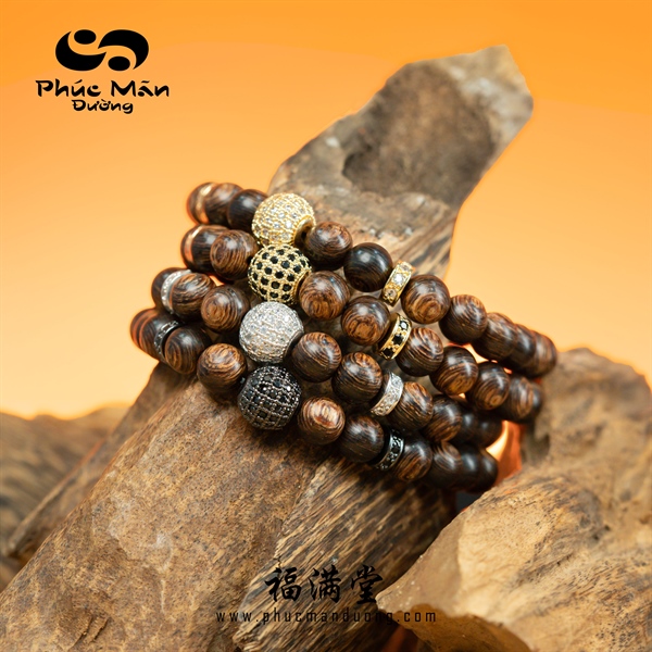 Vòng Trầm Sánh Chìm Phối Charm Bạc Mạ Vàng 18K Đính Đá CZ