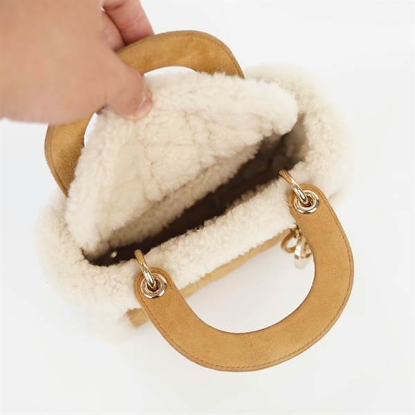 Túi Dior Lady szS màu vàng viền lông (05-RU-1210) +