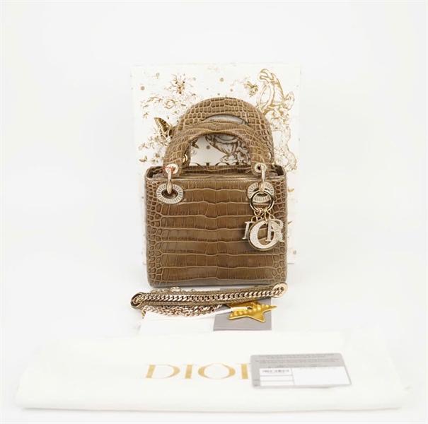 Túi Dior lady da cá sấu màu xanh xám (02-MA-0139) sz mini KG+