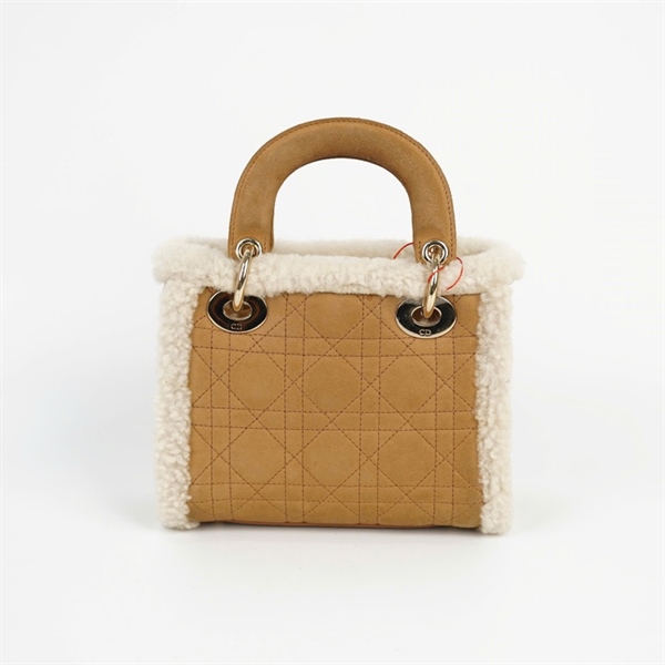 Túi Dior Lady szS màu vàng viền lông (05-RU-1210) +