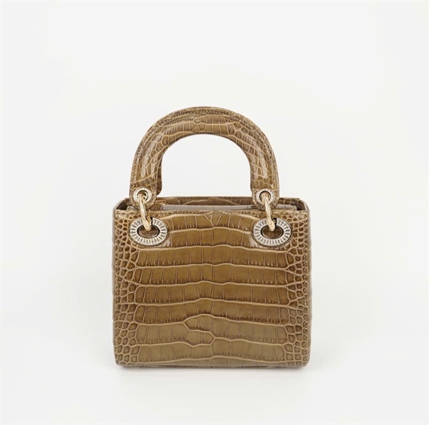 Túi Dior lady da cá sấu màu xanh xám (02-MA-0139) sz mini KG+