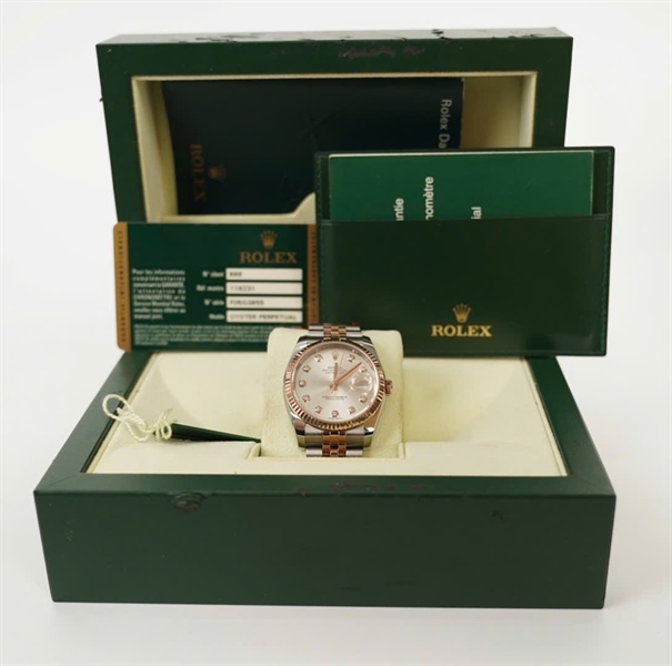 Đồng hồ Rolex mặt tròn viền vàng quai bạc (116231) (HC) +