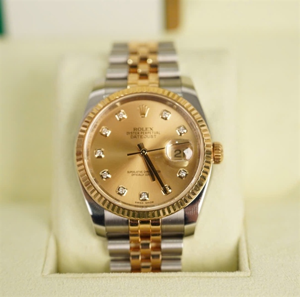 Đồng hồ Rolex mặt tròn viền vàng quai bạc (116233) (HC) +