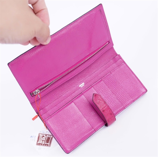 Ví Hermes da đà điểu màu hồng (HC) +