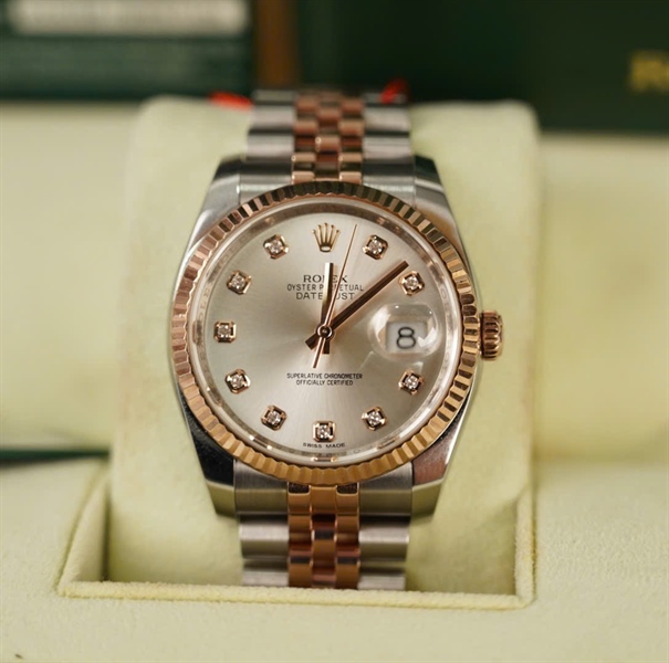 Đồng hồ Rolex mặt tròn viền vàng quai bạc (116231) (HC) +