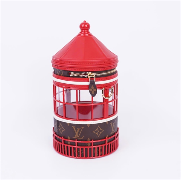 Túi LV dáng trụ màu đỏ hoa nâu (HC) +