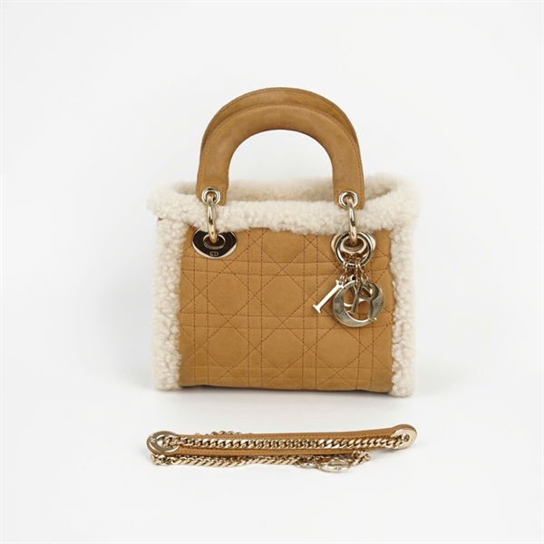 Túi Dior Lady szS màu vàng viền lông (05-RU-1210) +