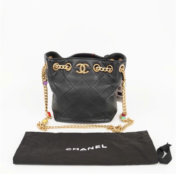 Túi Chanel Hobo đen dây xích đính đá màu (30948543) sz19 +