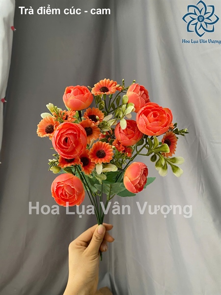Trà điểm cúc - cam - Hoa cành ngắn - Hoa Lụa Vân Vượng